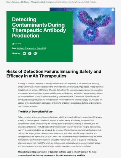 Detecting Contaminants During Therapeutic Antibody Production