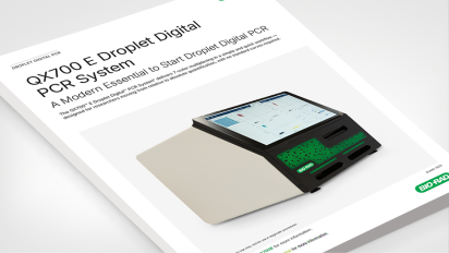 document laying flat front page of QX700 E ddPCR System flyer