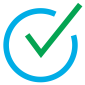 Green checkmark inside a blue circle