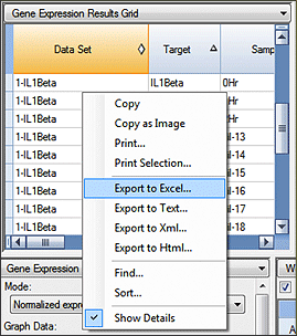 Fig. 3. Select Export to Excel in the data analysis window.