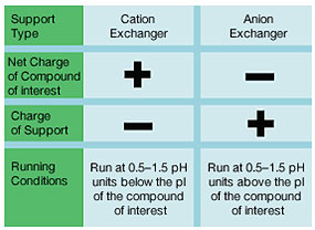 Ion exchange chromatography media selection chart
